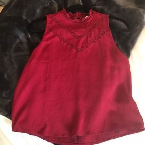 Dark red top with lace cut outs